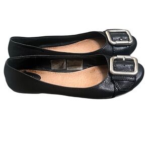 Fossil Maddox black leather ballet flats with silver buckle Y2K